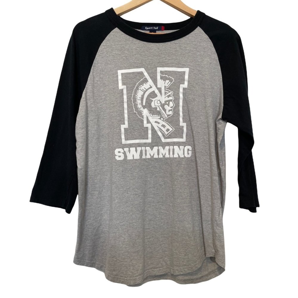 Sport-Tek Grey‎ Black Ragland 3/4 Sleeve Crew Neck Indian Graphic T-Shirt…